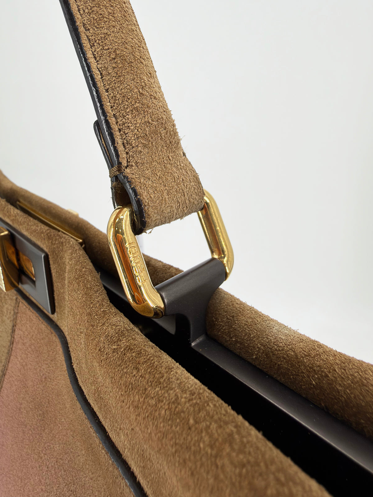 Fendi Peekaboo Large Suede Tan Geometric Color Block Silk Twill