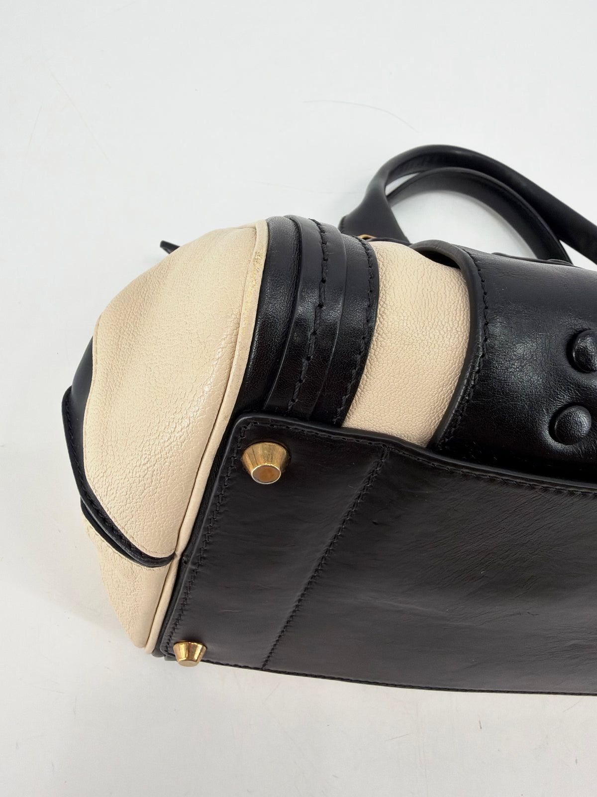 Chloe Alice Satchel Black Off-White Pebbled Leather Gold