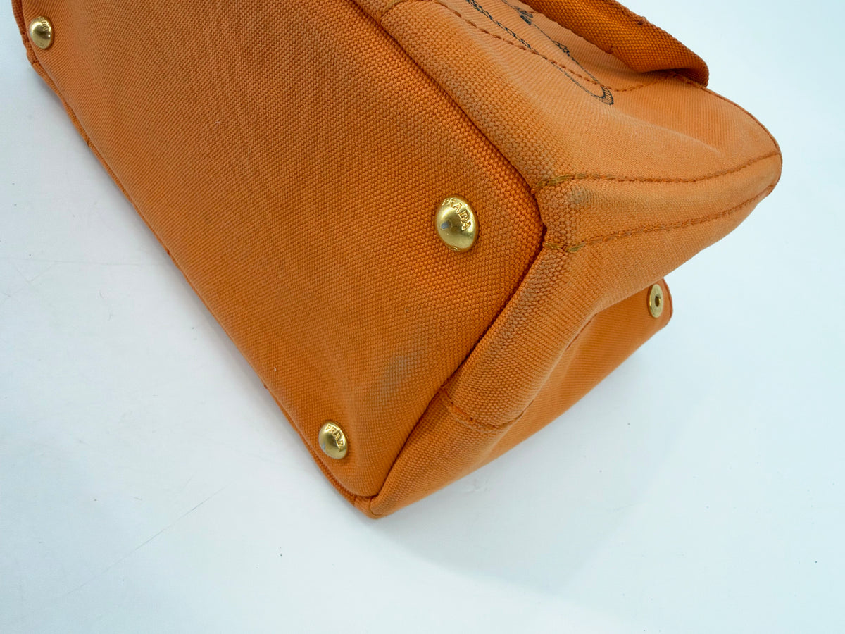 Prada Milano Canapa Mini Canvas Tote Bag Orange