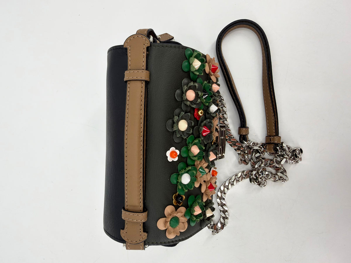 Fendi Baguette Flowerland Embellished Floral Studded Bag Black
