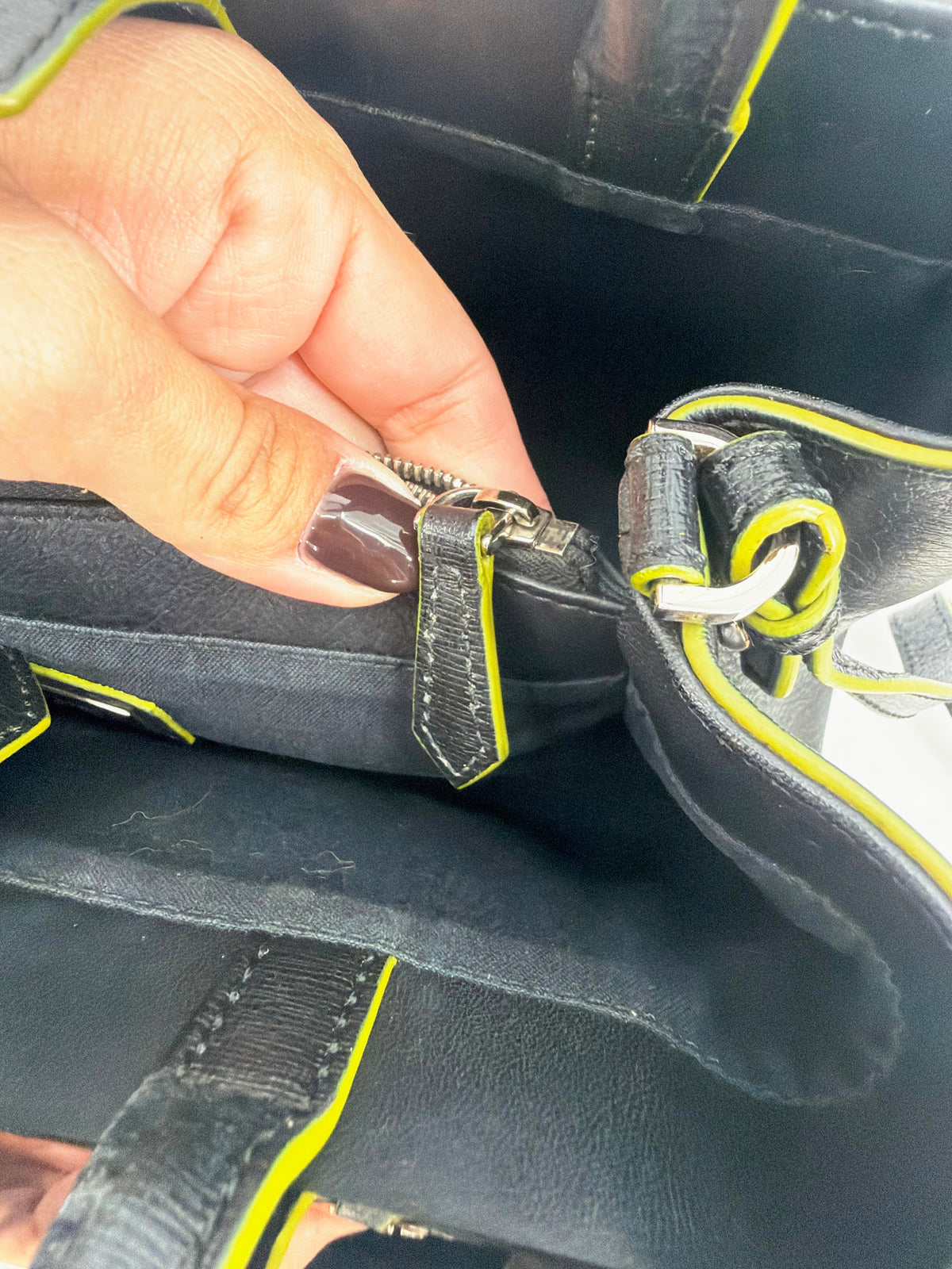 Fendi 2Jours Petite Black Leather Tote Yellow Edge Pom Charm