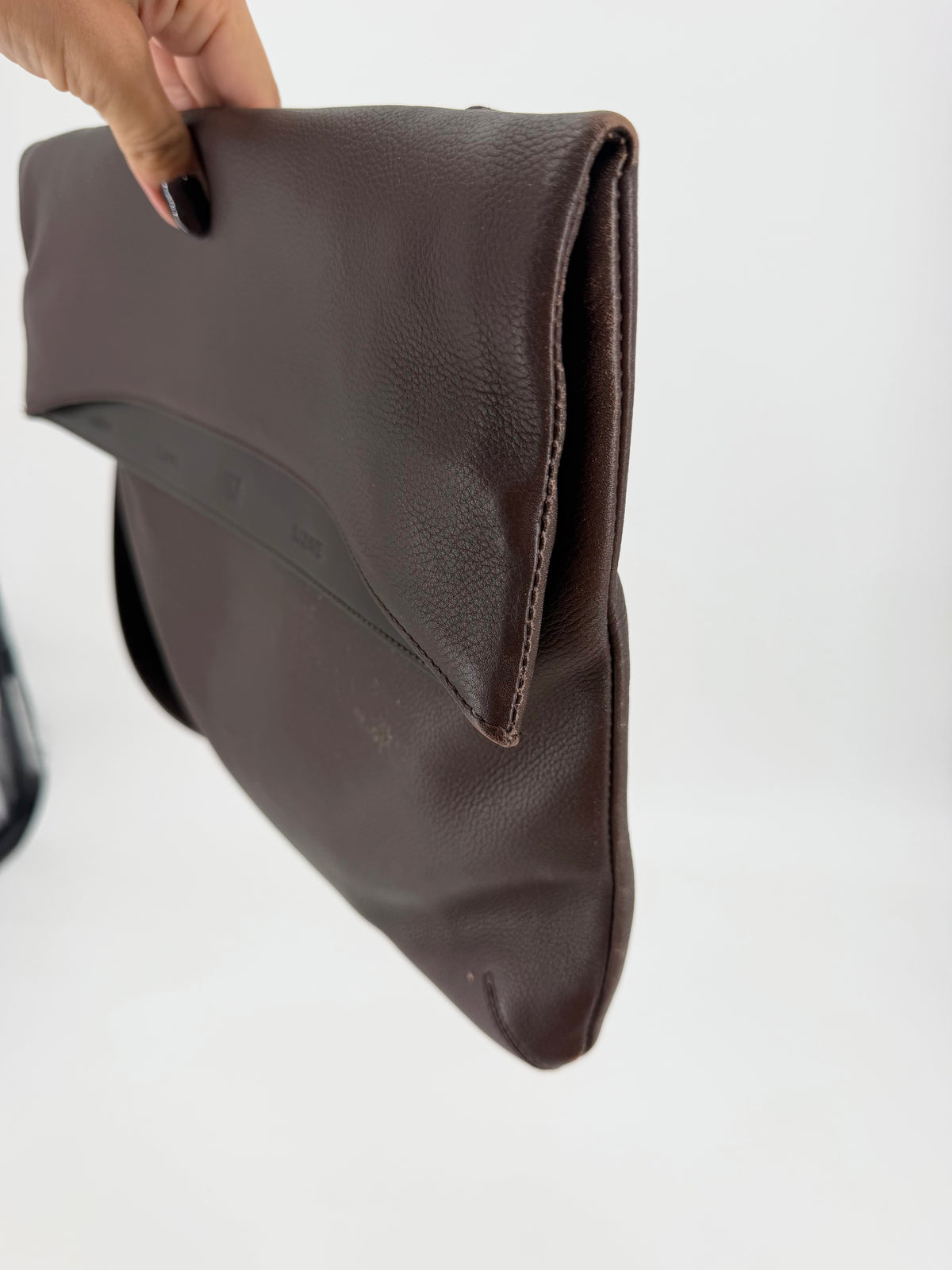 Loewe Vintage Dark Brown Leather Fold-Over Shoulder Bag Gold Plaque