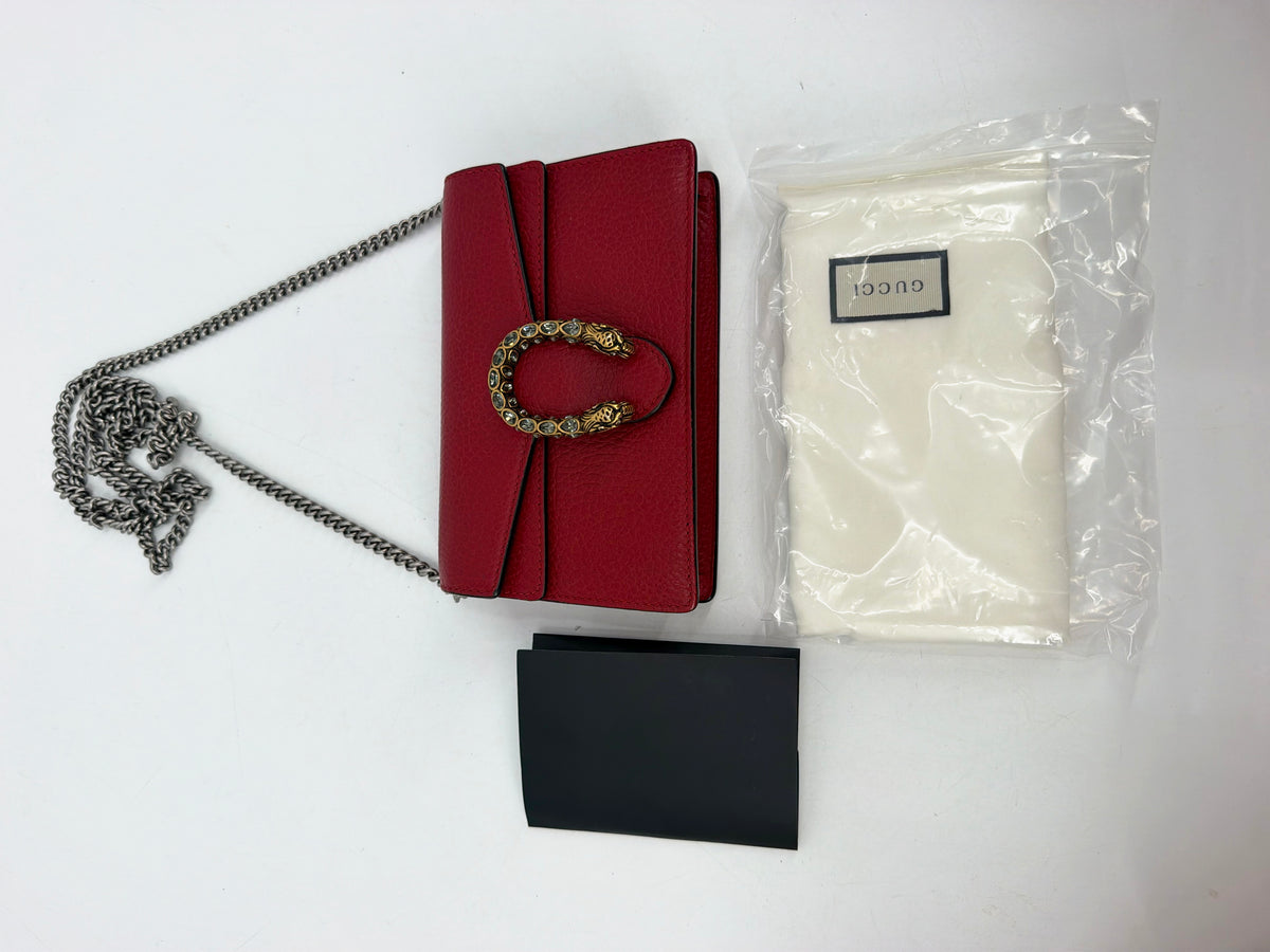 Gucci Dionysus Super Mini Red Leather Bag Crystal Tiger Head