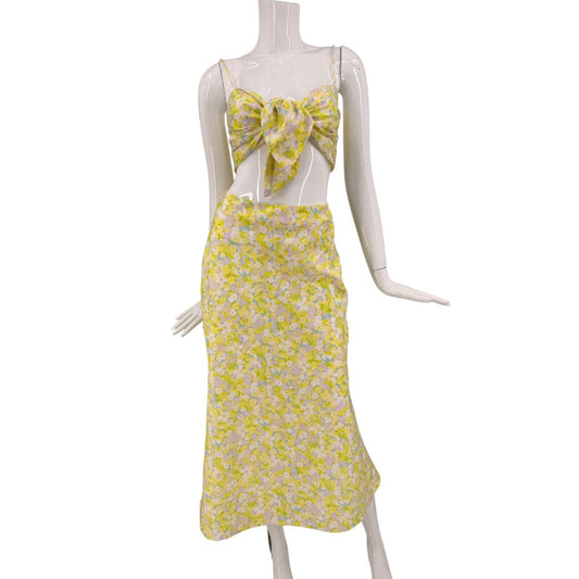 Misha Summer Ditsy Print Everlyn Front Tie Cut-Out Midi Dress