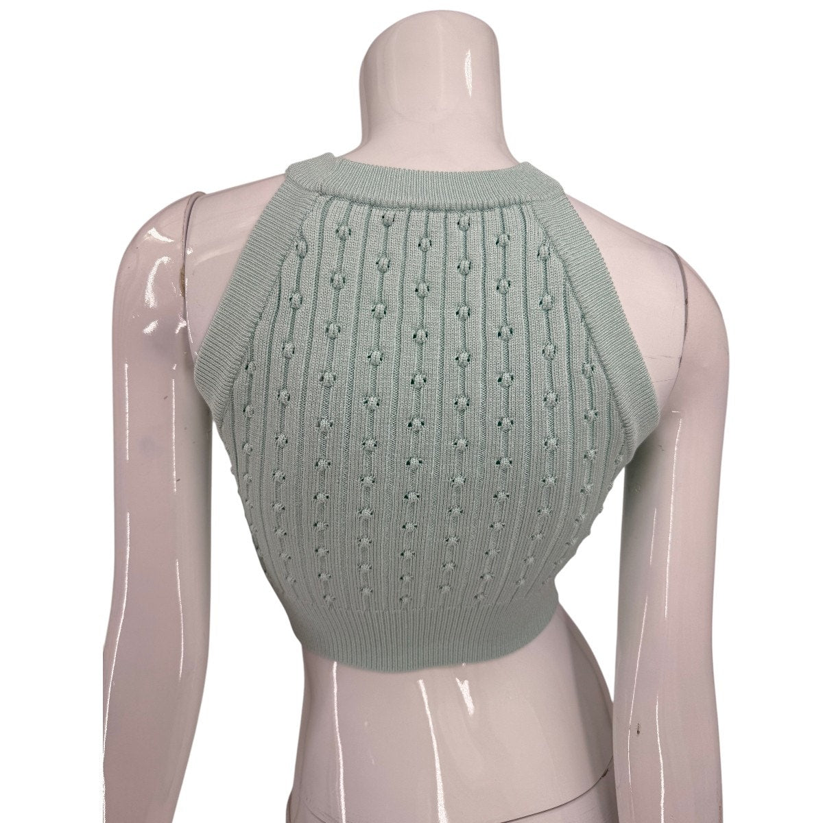 Balmain Button Embellished Ribbed Knit Cropped Tank Top Mint