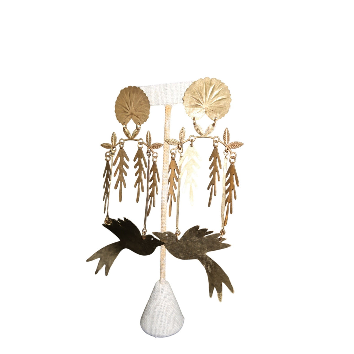 We Dream in Colour Bird's Eden Brass Bird Dangle Statement Earrings Gold Tone OS
