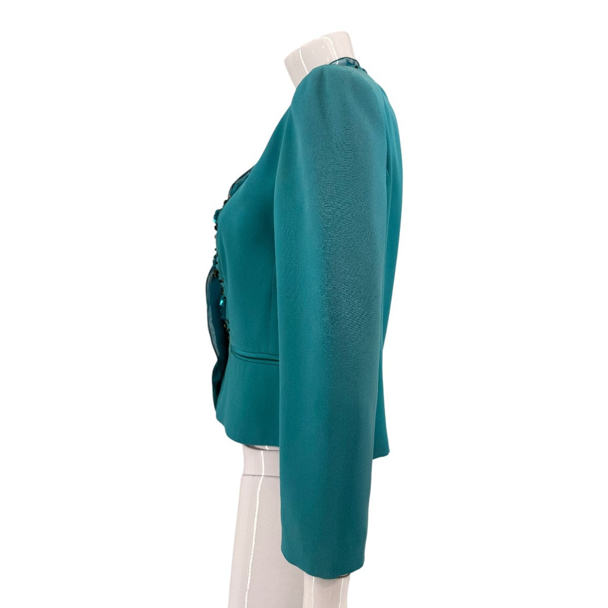 Valentino Silk Embellished Ruffle Open Front Blazer Jacket
