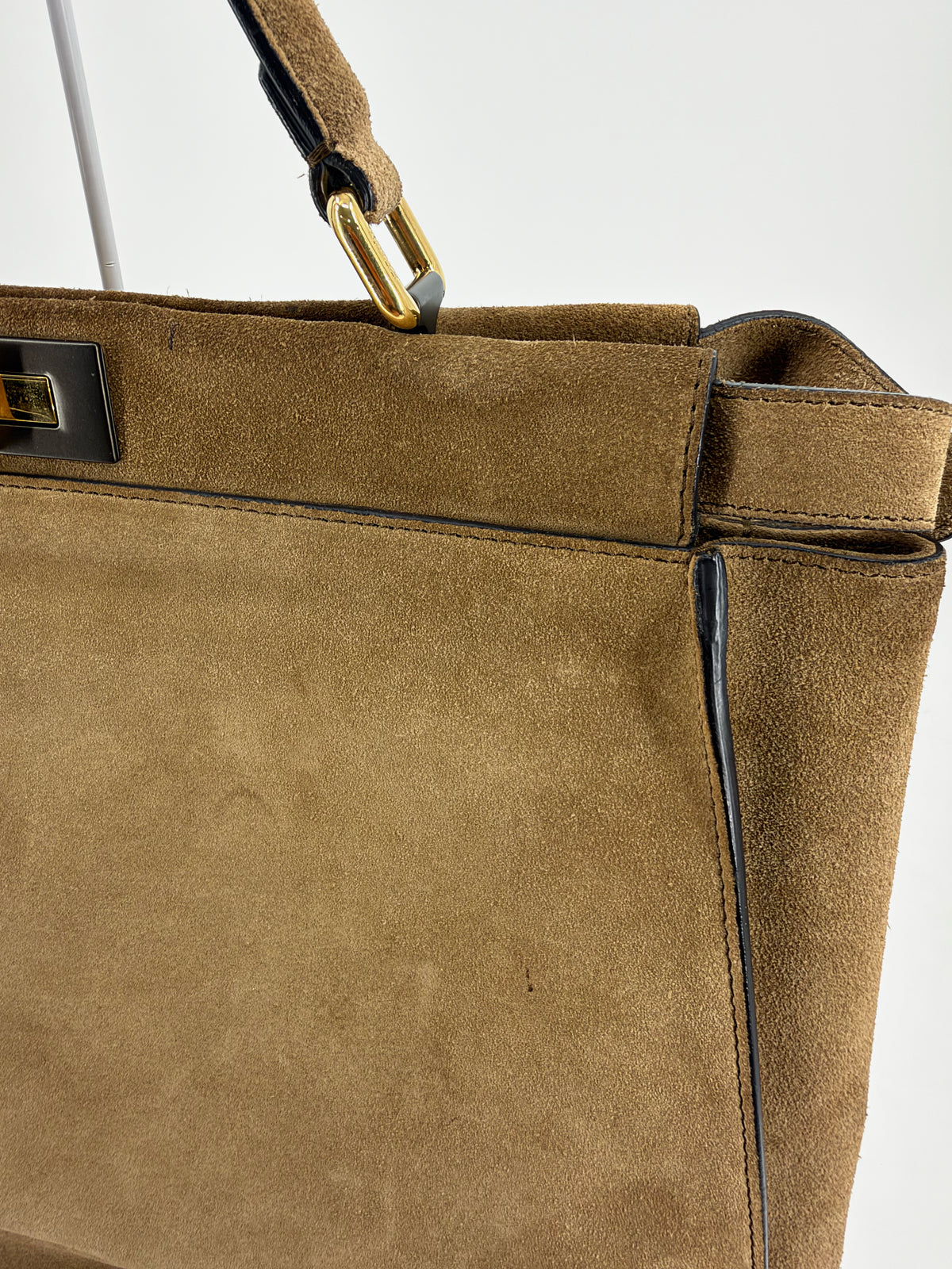 Fendi Peekaboo Large Suede Tan Geometric Color Block Silk Twill