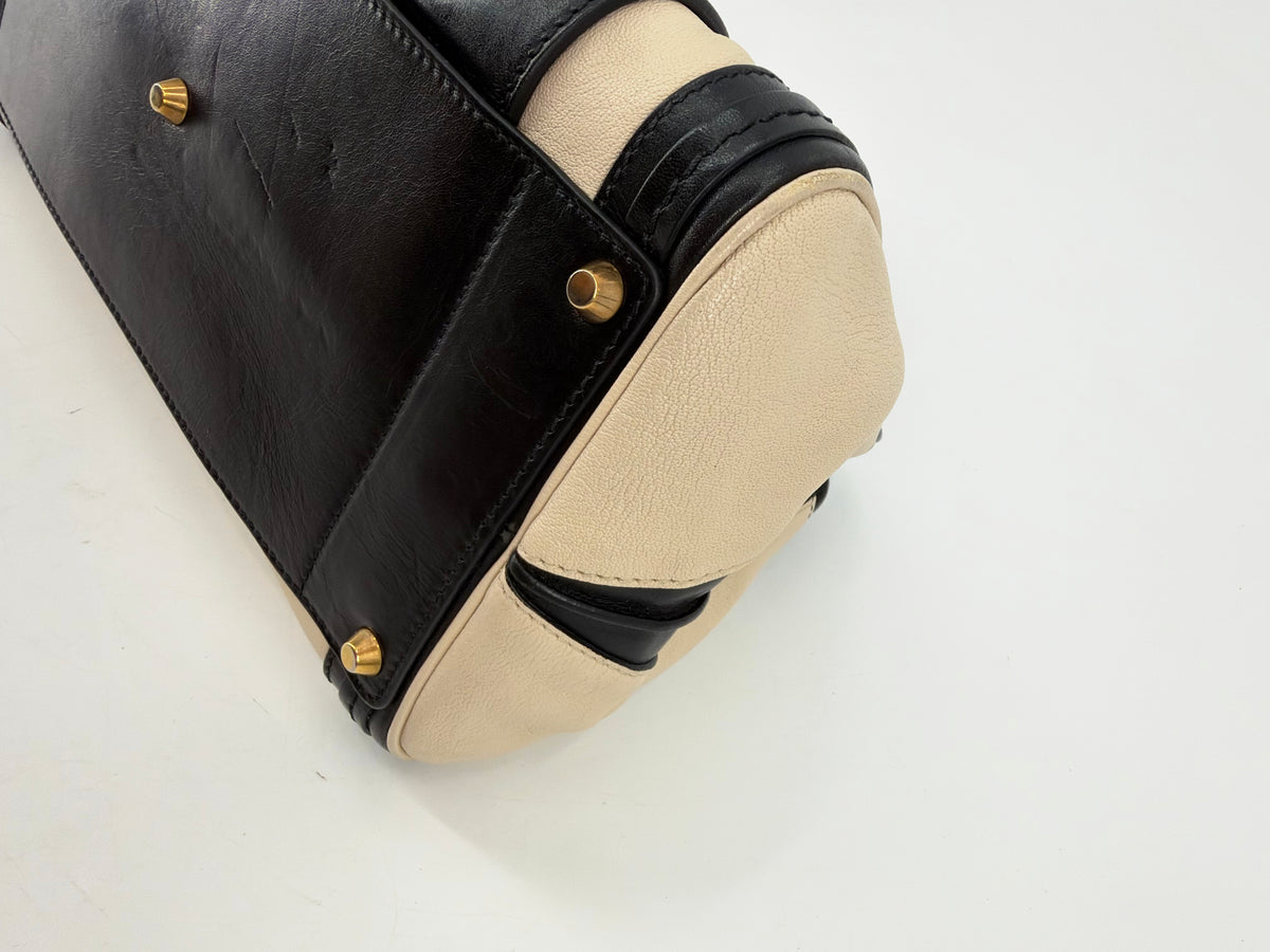 Chloe Alice Satchel Black Off-White Pebbled Leather Gold
