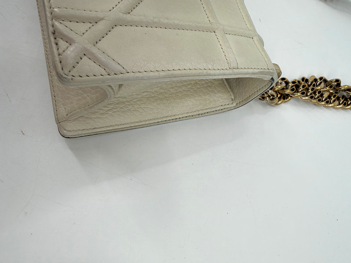 Christian Dior Diorama Medium White Grained Calfskin Chain Flap Bag Gold HW