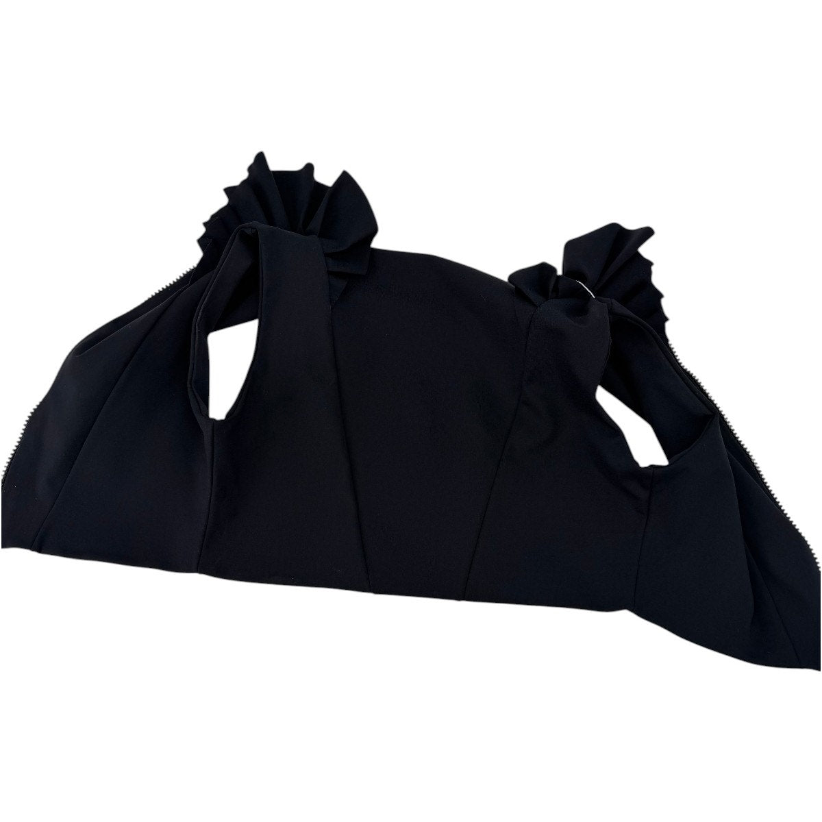 Port de Bras Mila Ruffle Front Zip Active Crop Top Black Women's Size XS NWT