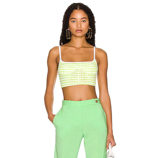 Jacquemus Melo Gingham Stretch Jersey Sports Bra