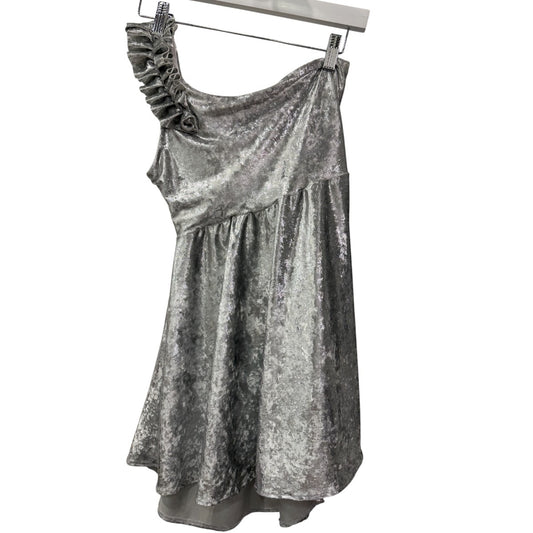 Custom One-Shoulder Mini Dress Metallic Silver Fabric