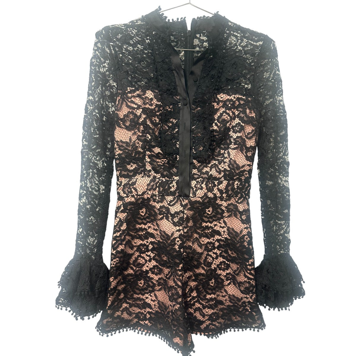 Alexis Inna Lace High Neck Long Sleeve Ruffle Blouse Top Black Women's Size S