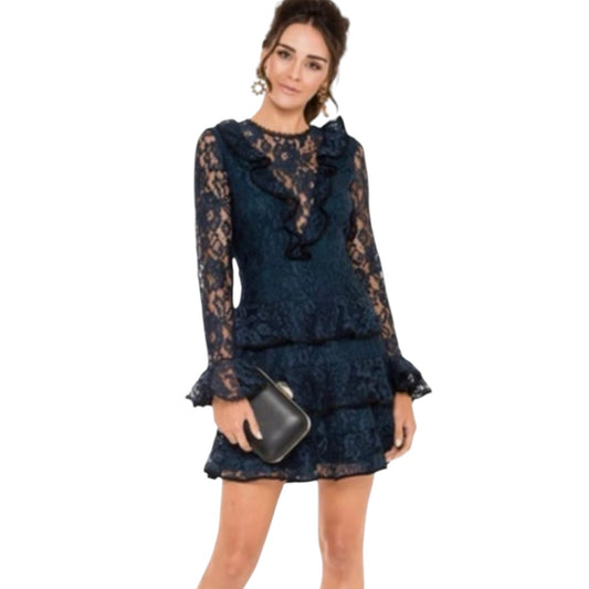 Alexis Lace Tracie Long Sleeve Tiered Ruffled Mini Dress Navy Blue Size XS