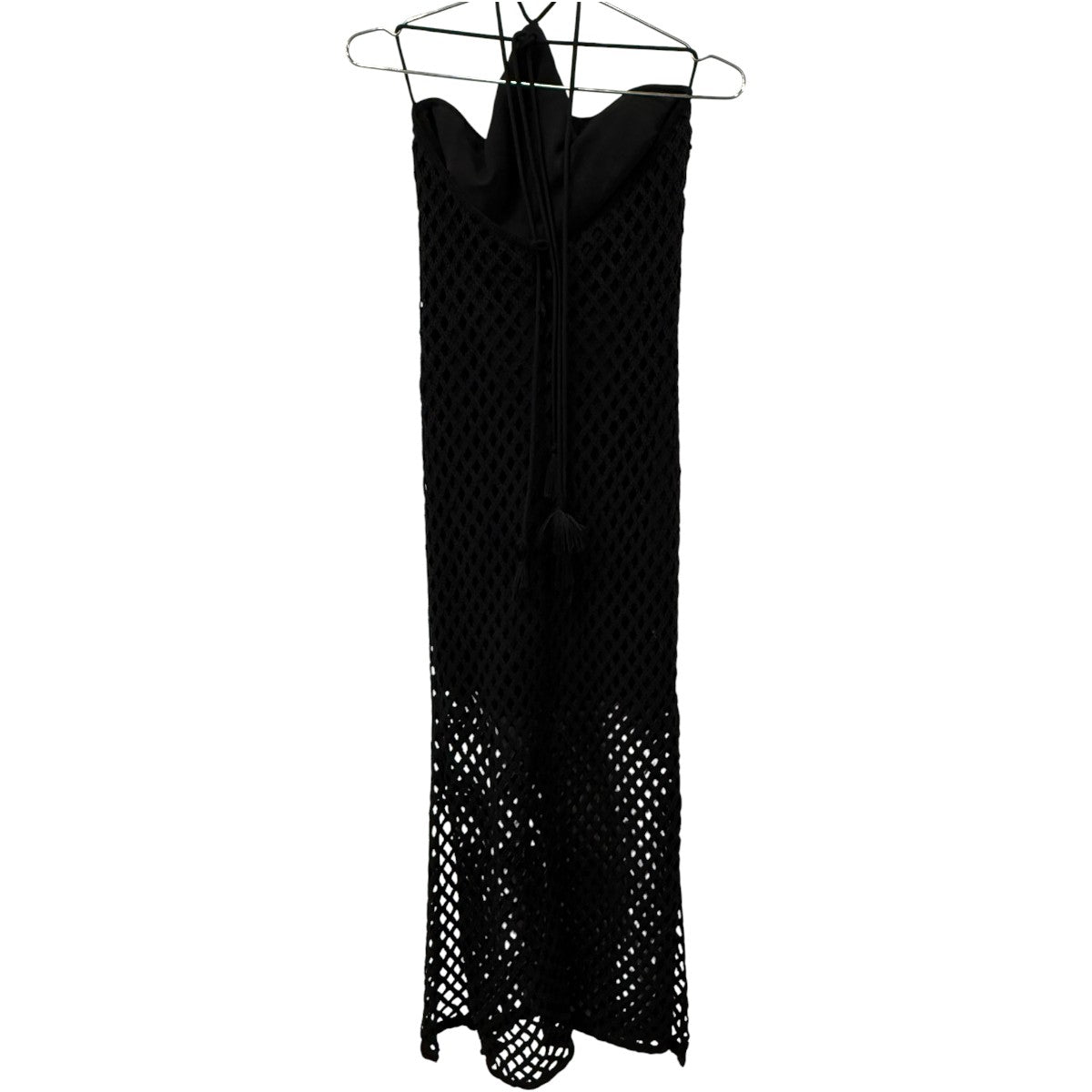 Alexis Shaya Midnight Black Crochet Sleeveless Halterneck Zip Back Maxi Dress