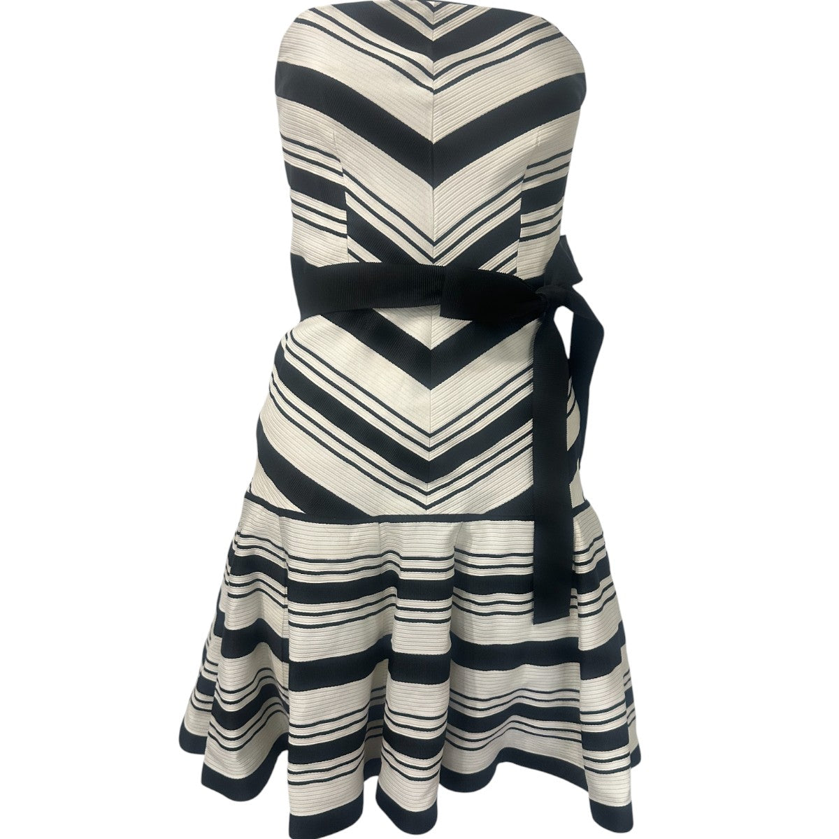 Alexis Strapless Drop Waist Midi Dress White Black Women's Size