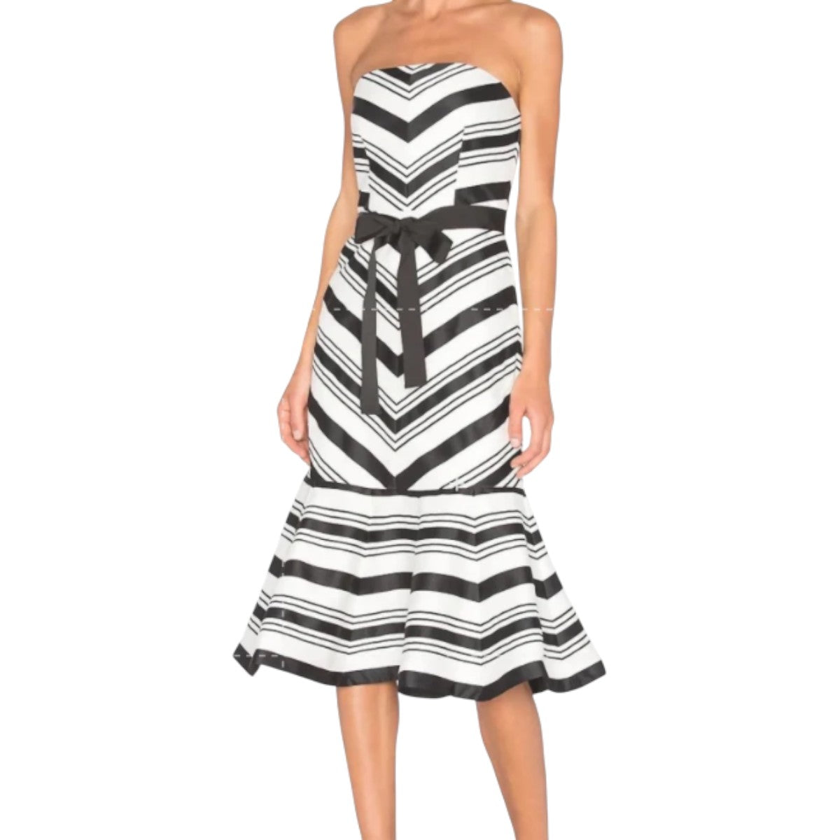 Alexis Strapless Drop Waist Midi Dress White Black Women's Size