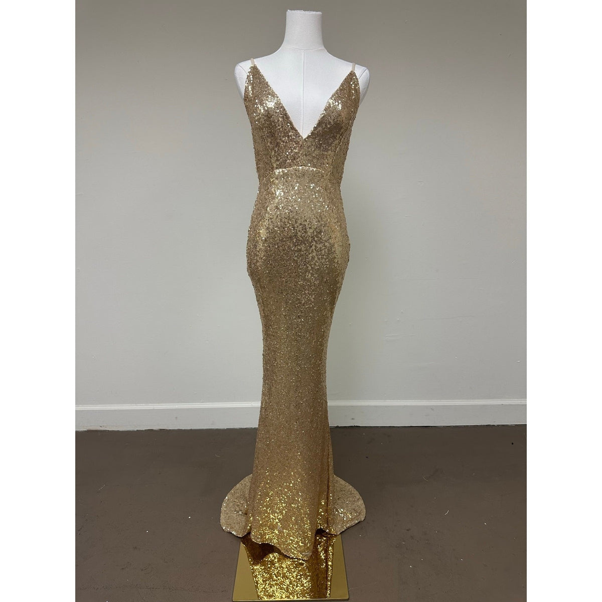Alamour Yassmine Gold Sequin Backless V-Neck Mermaid Maxi Dress