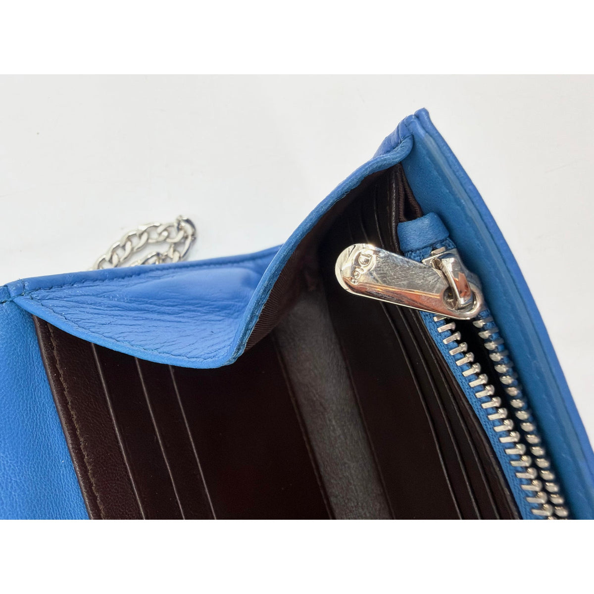 Christian Dior Cannage Quilted Blue Leather Long Flap Wallet