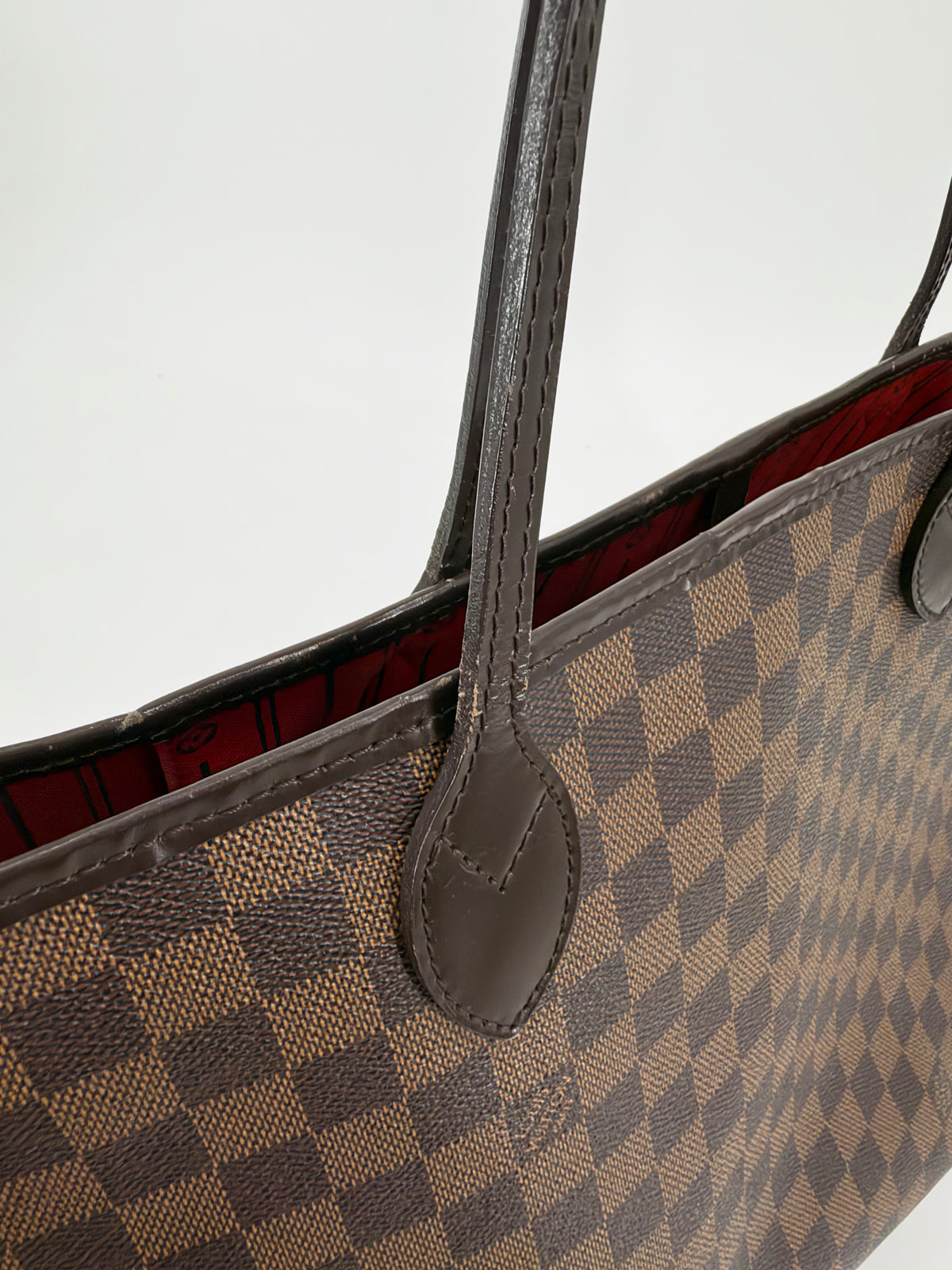 Louis Vuitton Damier Ebene Neverfull GM Tote Brown Red Interior