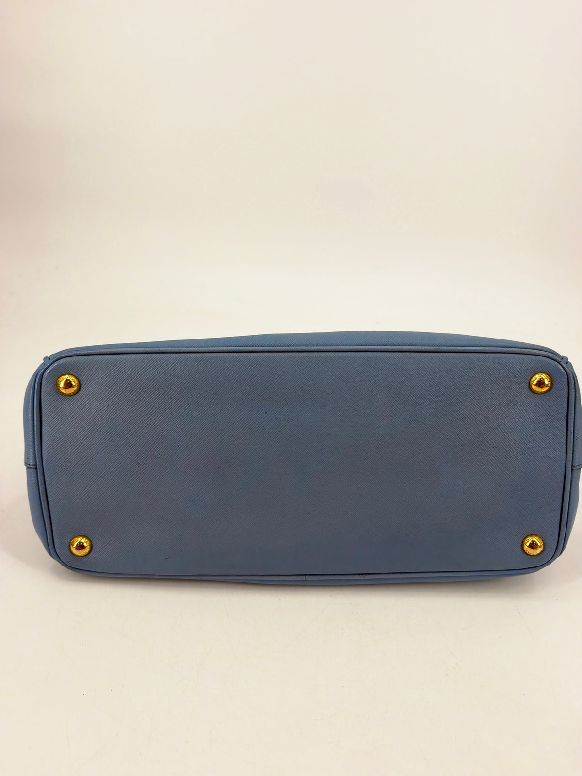 Prada Galleria Saffiano Lux Medium Double Zip Tote Periwinkle Blue Gold Hardware