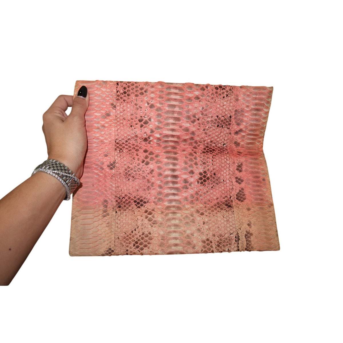 Toya Tan Pink Python-Textured Envelope Clutch Blush Snakeskin Foldover Bag