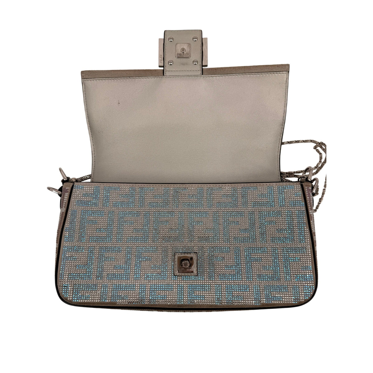 Fendi Baguette Crystal FF Iridescent Chain Strap Shoulder Bag Blue Women's OS