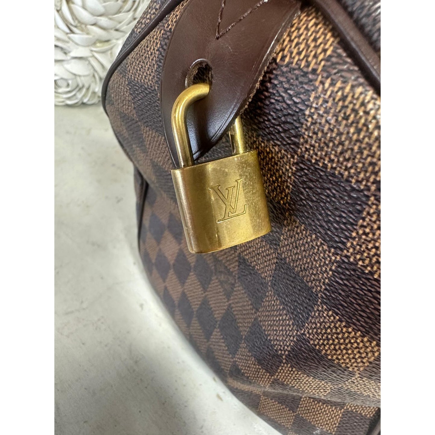 Louis Vuitton Damier Ebene Canvas Monogram Speedy 30 Tote Bag Brown