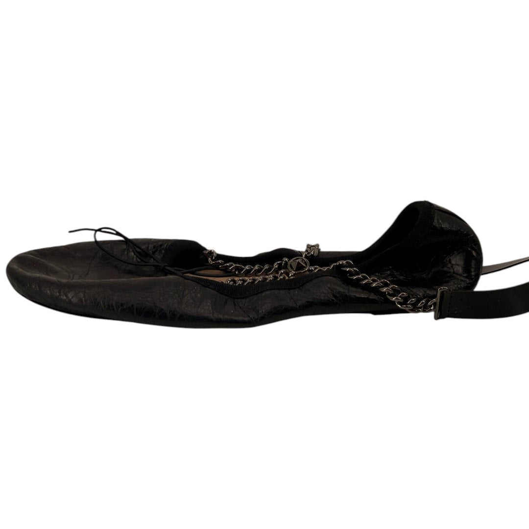 Valentino Garavani Black Chain Wrap Leather Ballet Flats