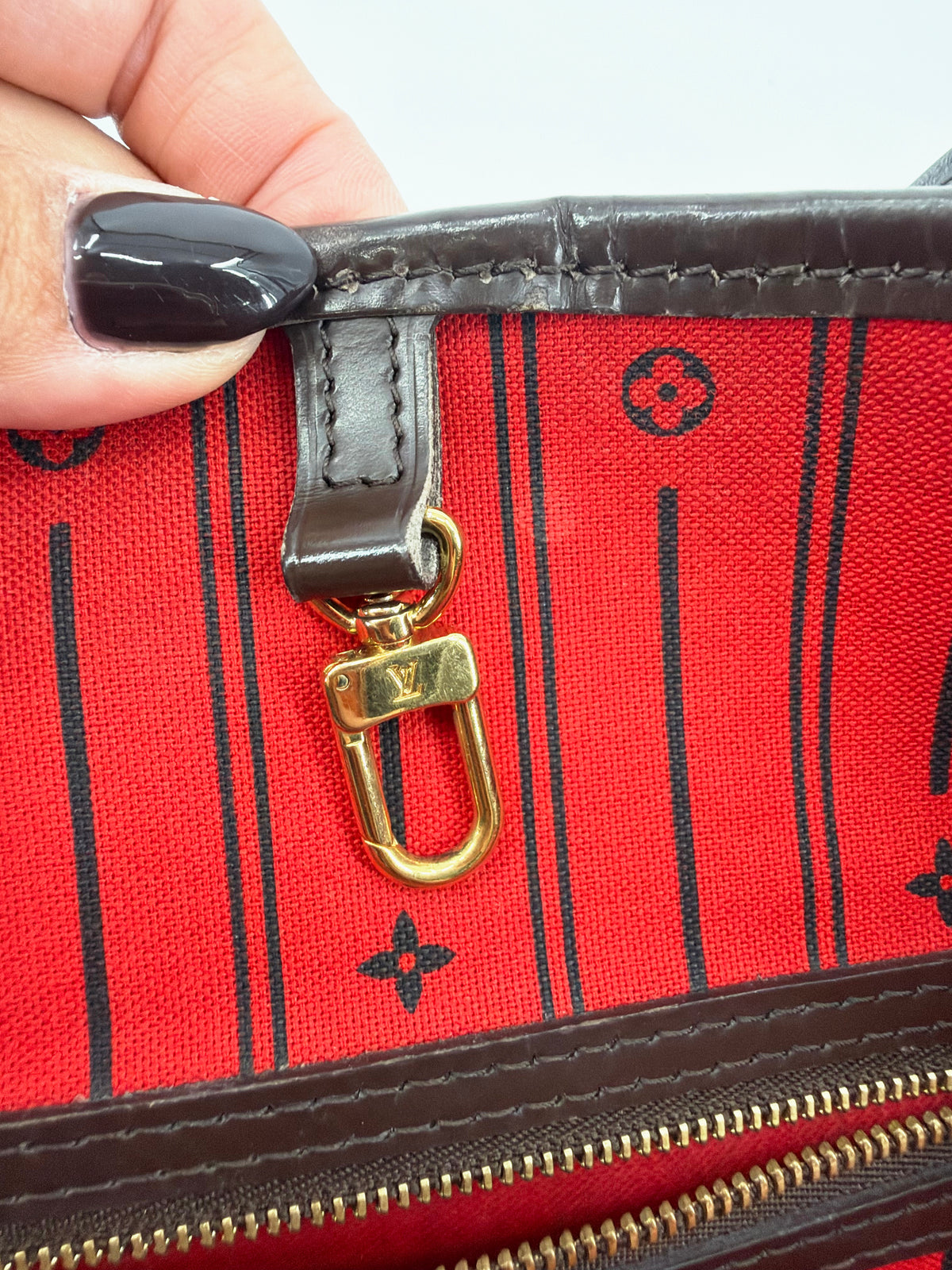 Louis Vuitton Damier Ebene Neverfull GM Tote Brown Red Interior