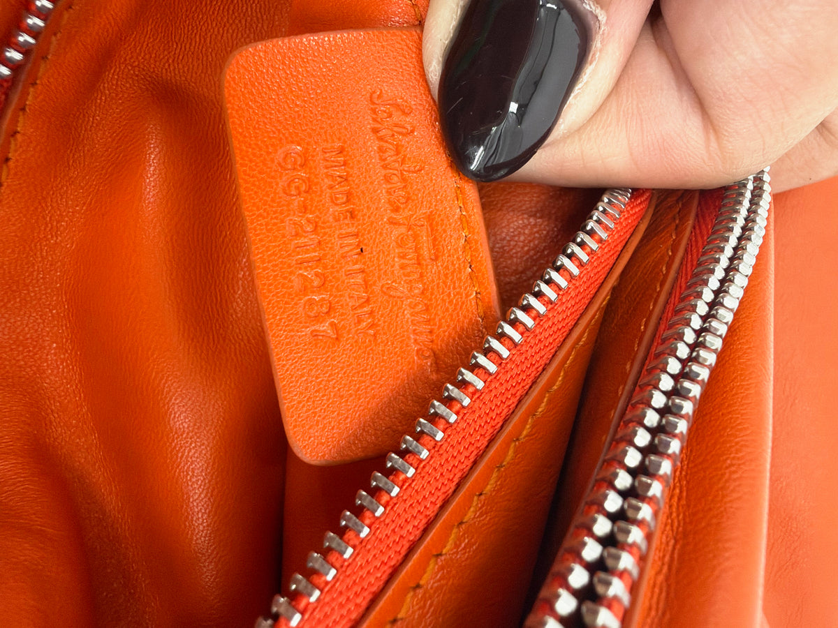 Salvatore Ferragamo Vara Bow Orange Leather Flap Shoulder Bag