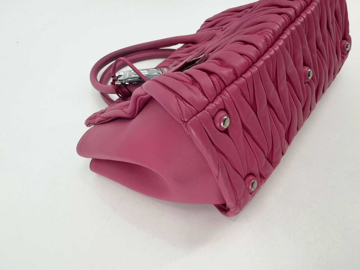 Miu Miu Matelasse Pink Leather Double Handle Tote Bag