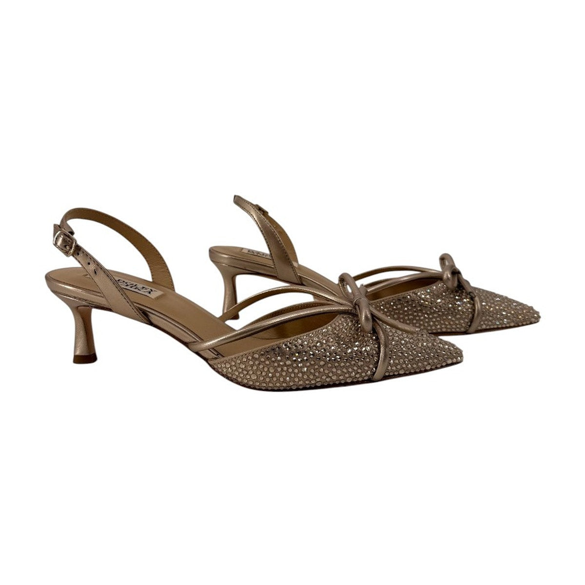 Badgley Mischka Angelina Champagne Bow Slingback Kitten Heels Women's Size 7