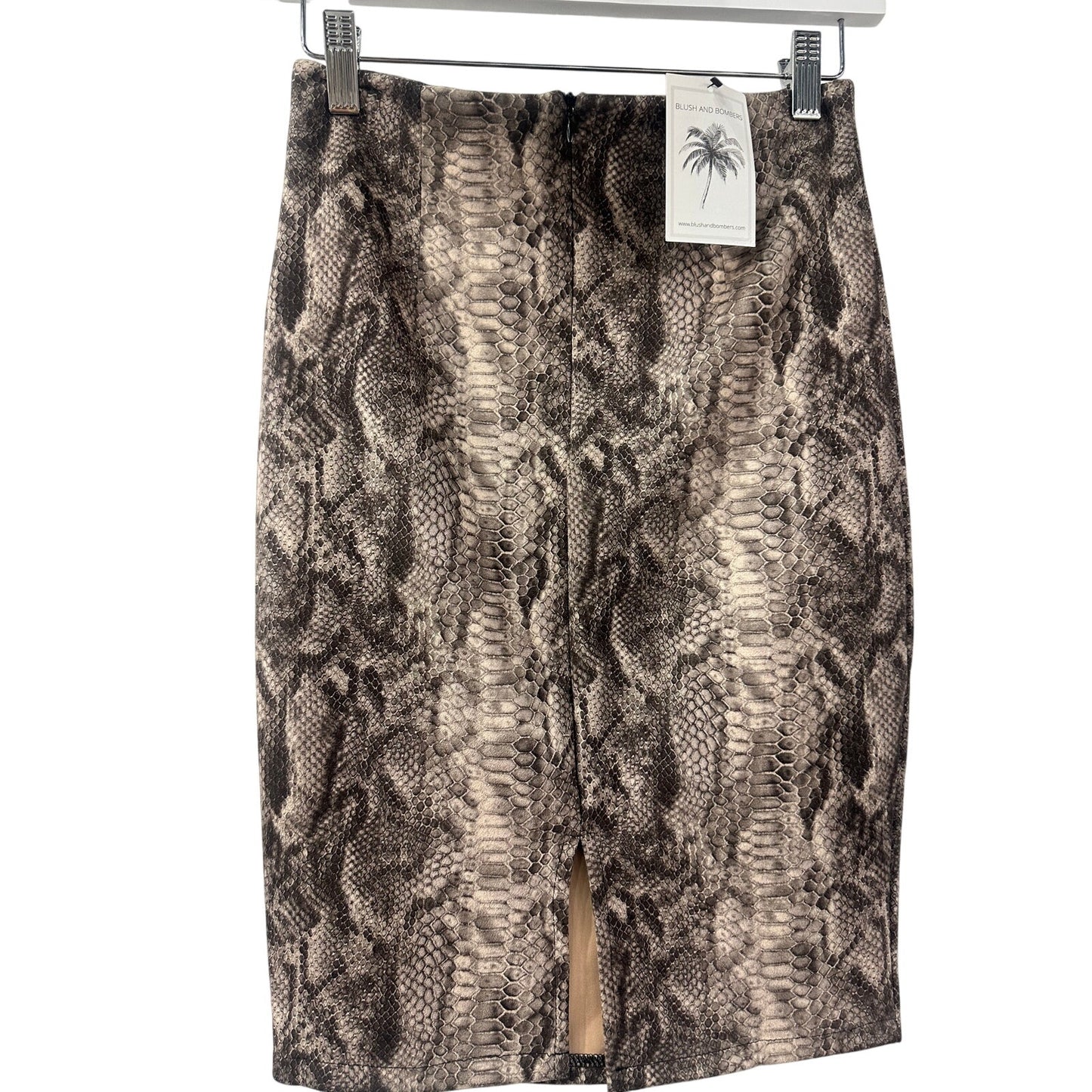 Blush and Bombers Straight Cut Snakeskin Print Pencil Skirt