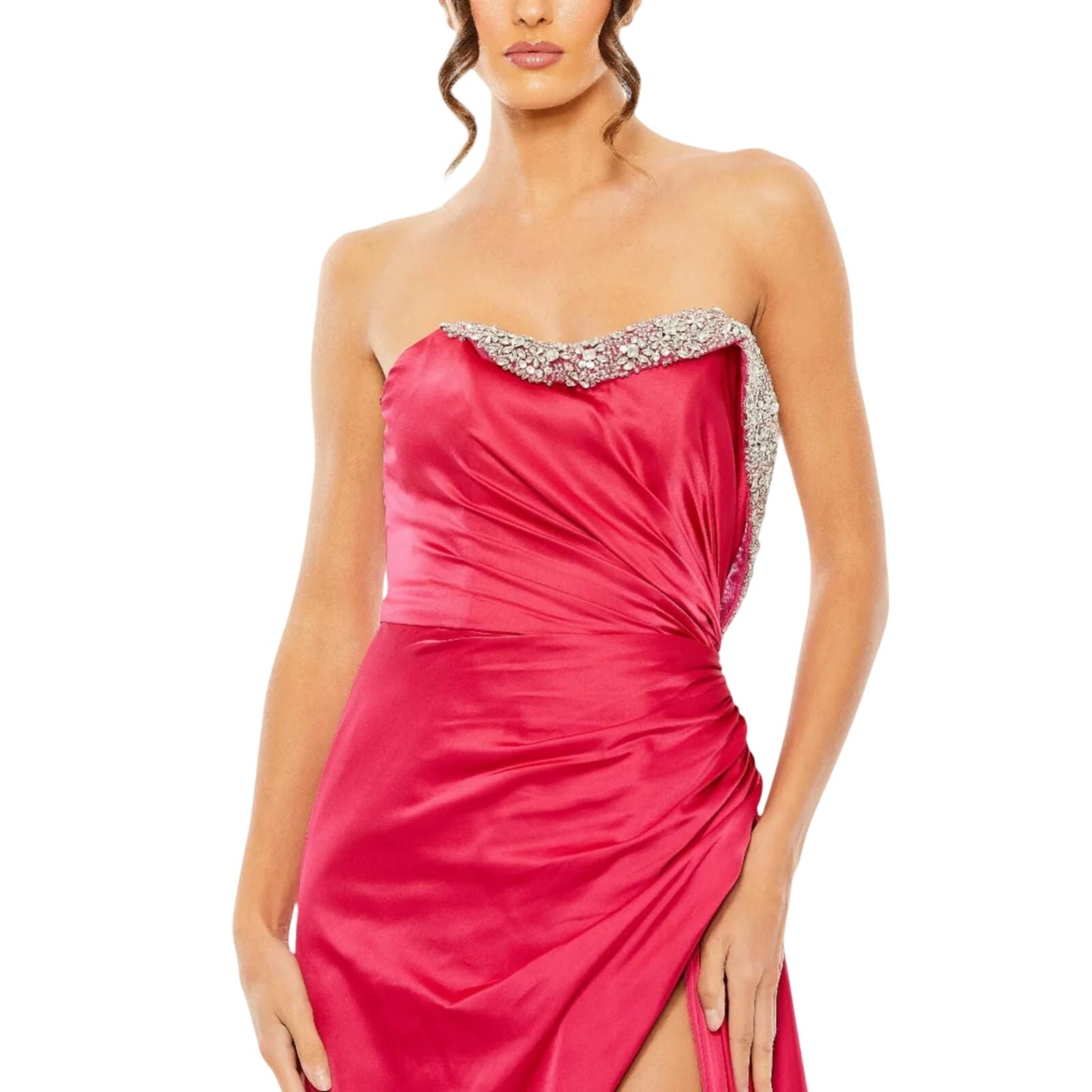 Mac Duggal Pink Strapless Ruched Embellished Gown