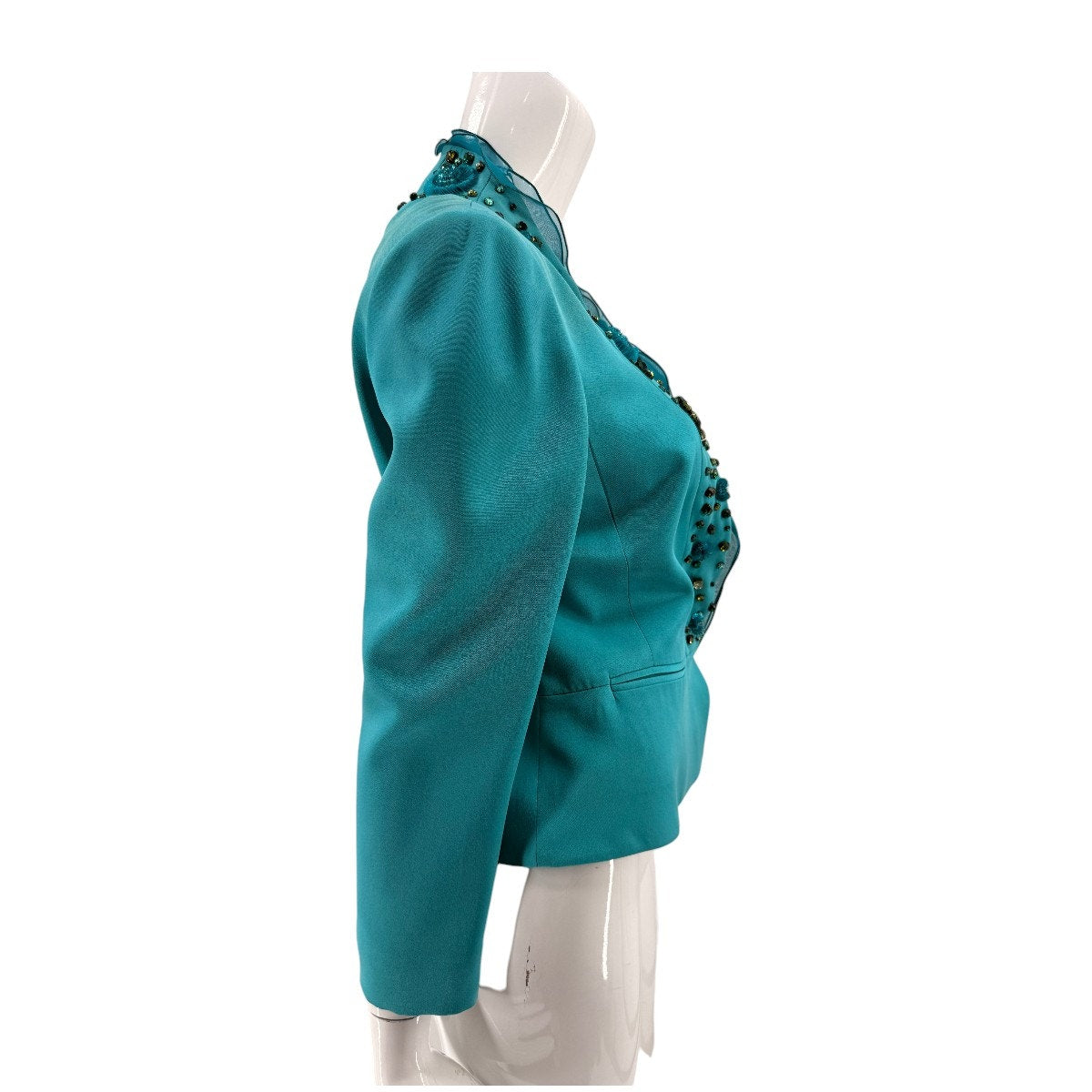 Valentino Silk Embellished Ruffle Open Front Blazer Jacket