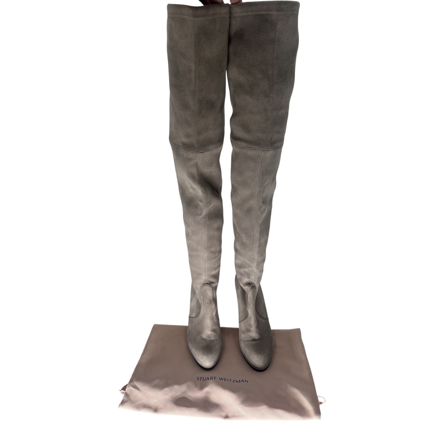 Stuart Weitzman Suede Highland Over-The-Knee Heeled Boots Gray Women's Size 5.5
