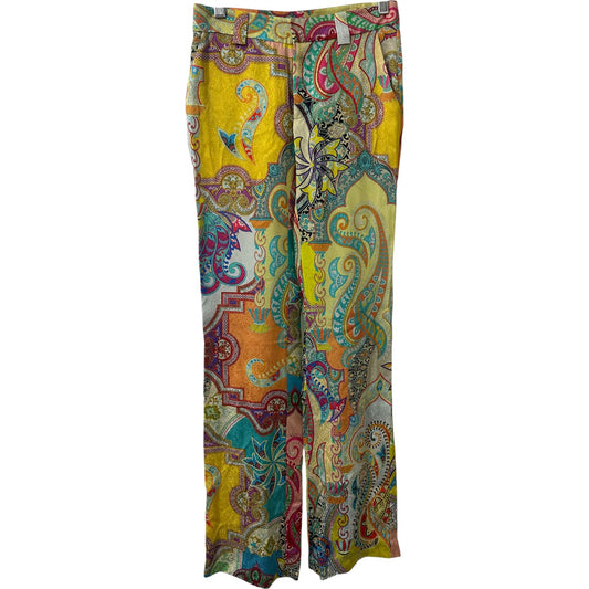 Adriana Iglesias Silk Paisley Print Straight Pants Multicolor Women's Size 34