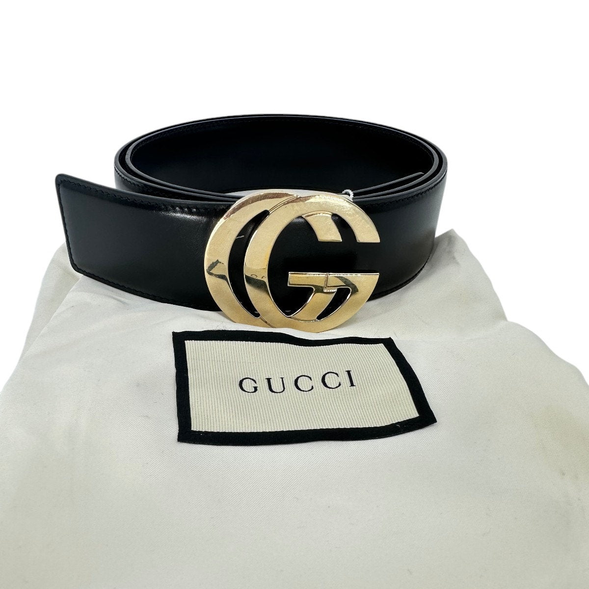 Gucci Black Leather GG Buckle Belt