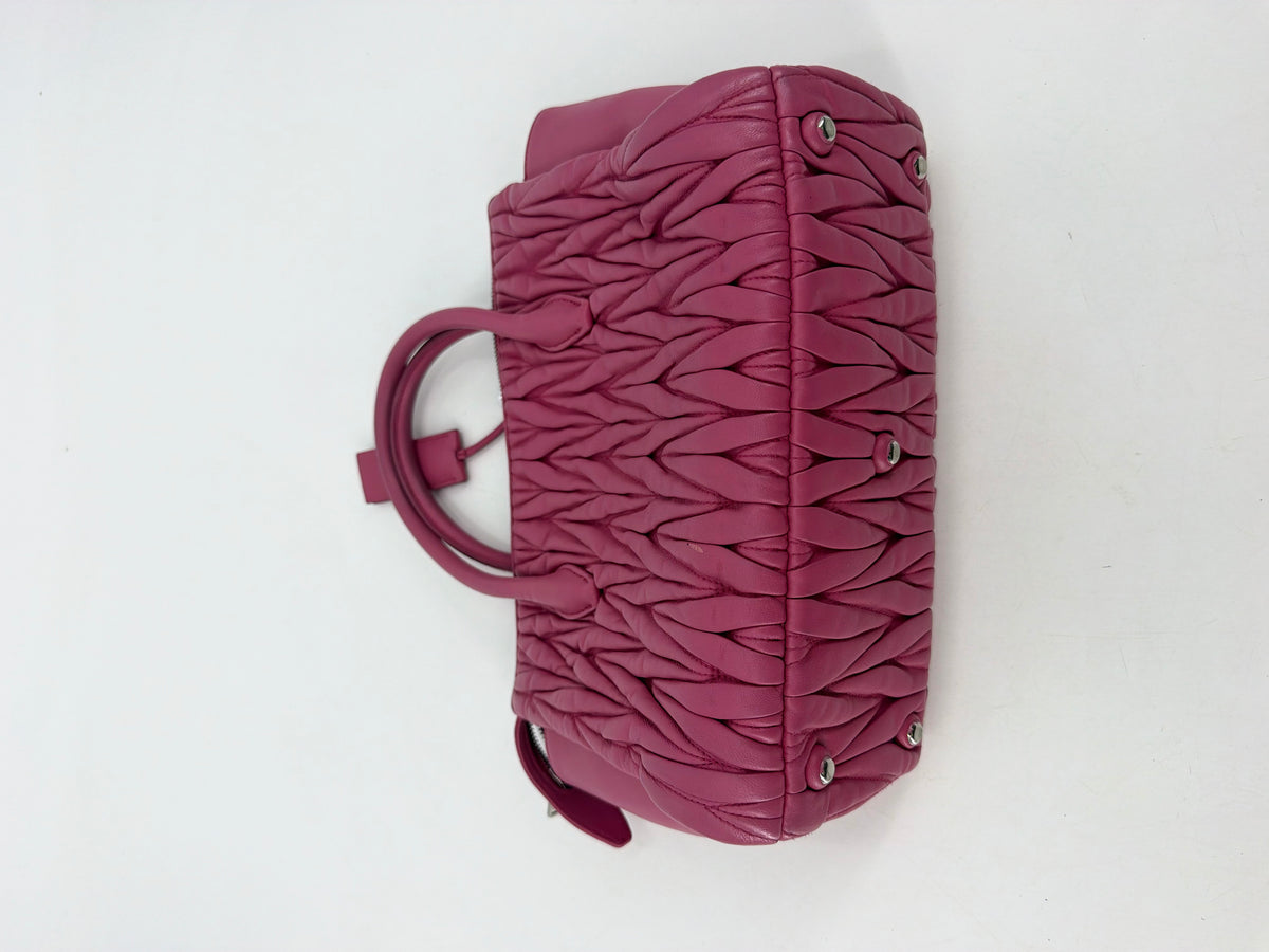 Miu Miu Matelasse Pink Leather Double Handle Tote Bag