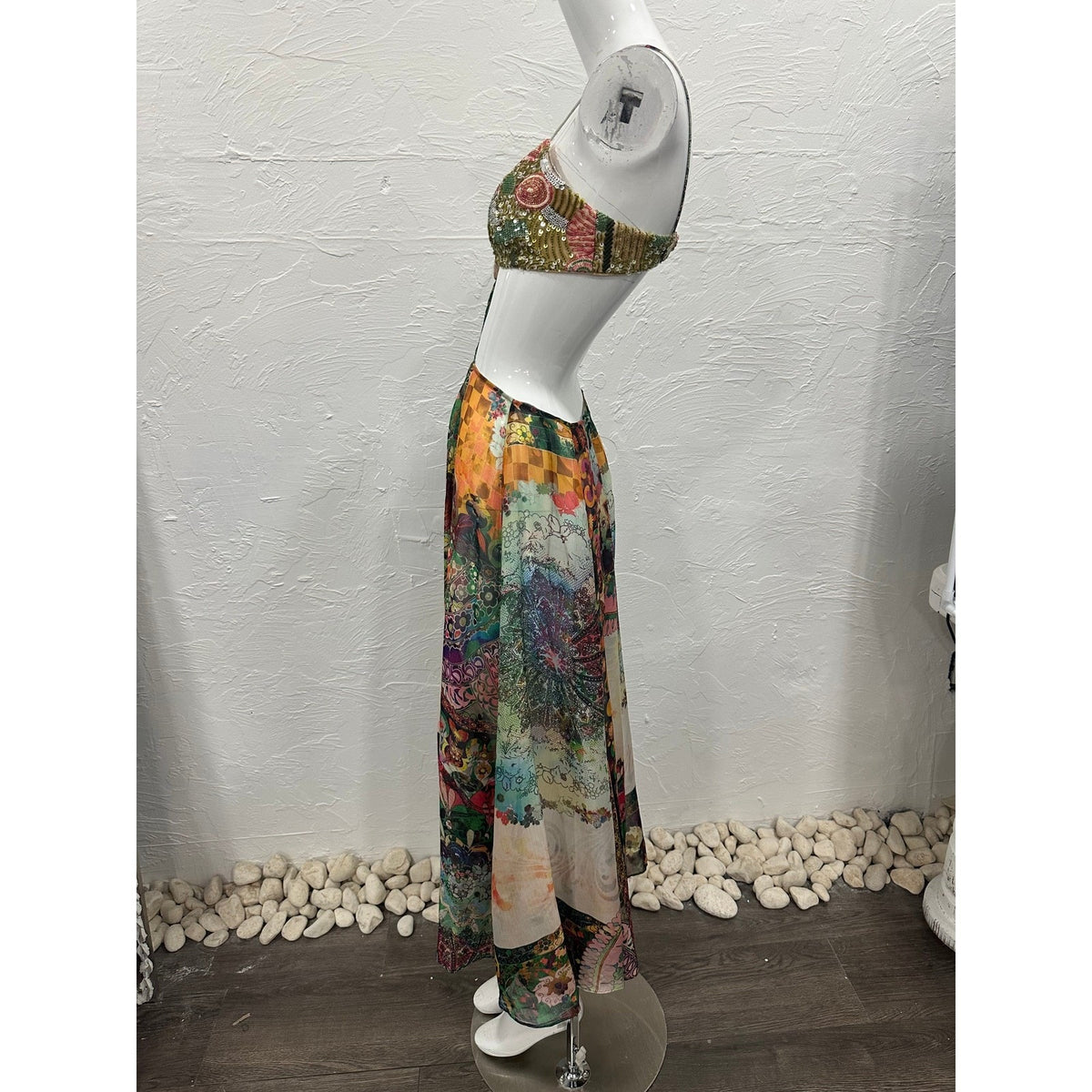 Alexis Sequined Paisley Print Cut-Out Pleated Maxi Dress