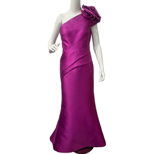 Alexander By Daymor One-Shoulder Pleated Mermaid Maxi Dress Fushia Size 8
