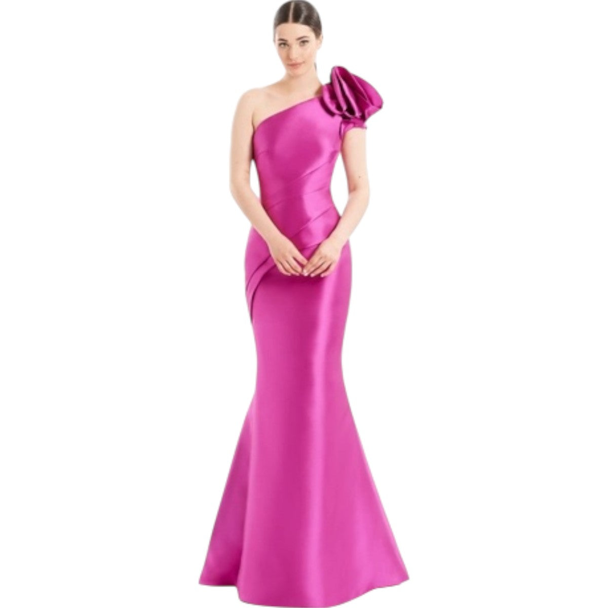 Alexander By Daymor One-Shoulder Pleated Mermaid Maxi Dress Fushia Size 8
