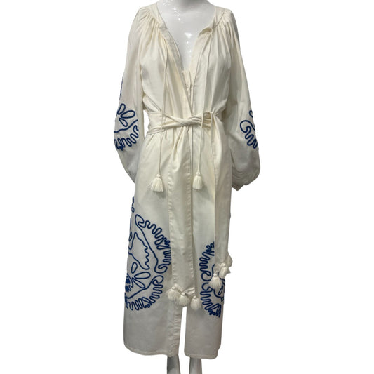 Alexis Wo Belia Embroidered Belted Longs Sleeves Midi Dress White Size M