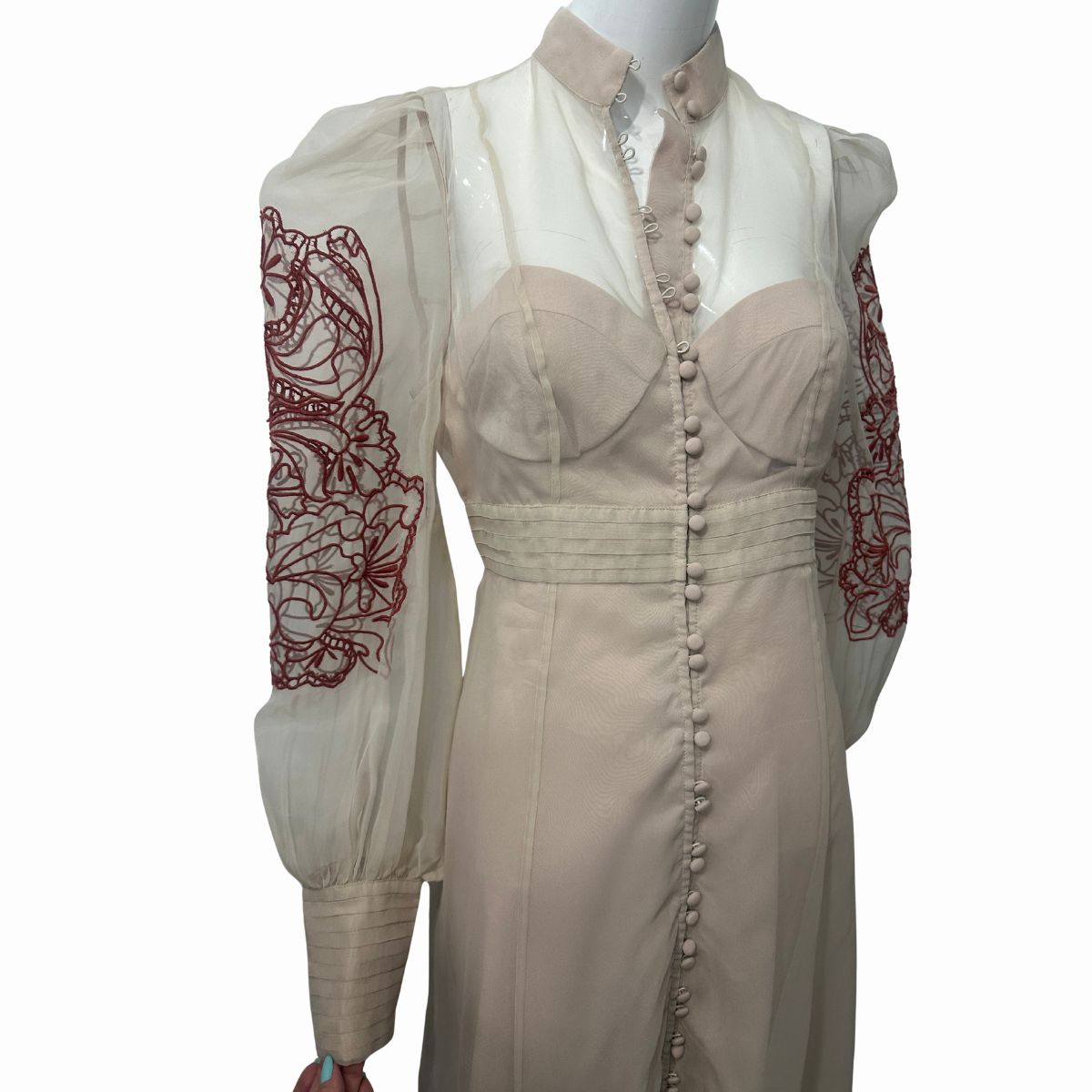Karen Millen Organdie Embroidered Woven Long Sleeves Midi Dress