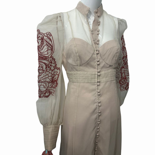 Karen Millen Organdie Embroidered Woven Long Sleeves Midi Dress