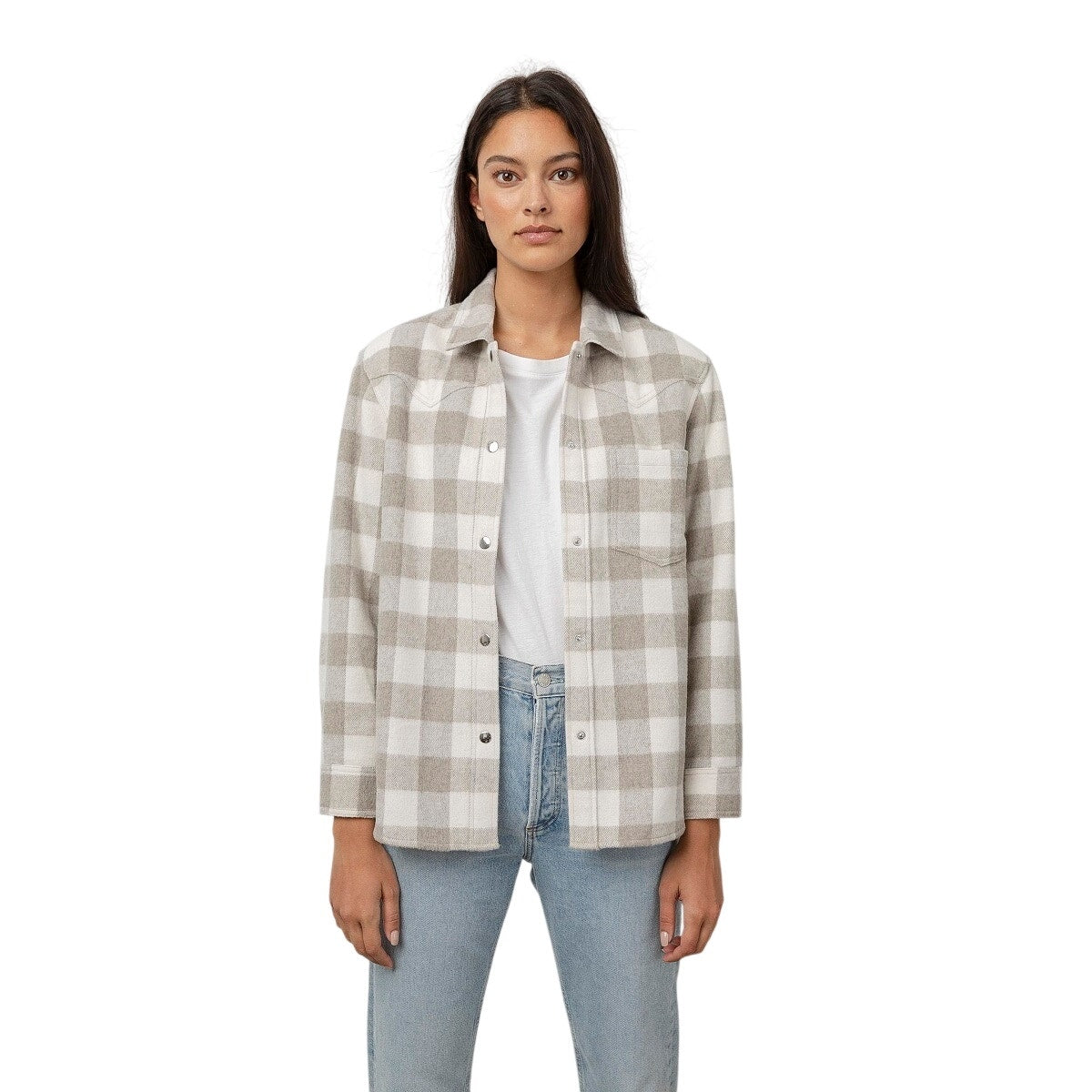 Rails Beige Wool Flannel Tripp Plaid Collared Shacket Jacket  Women's