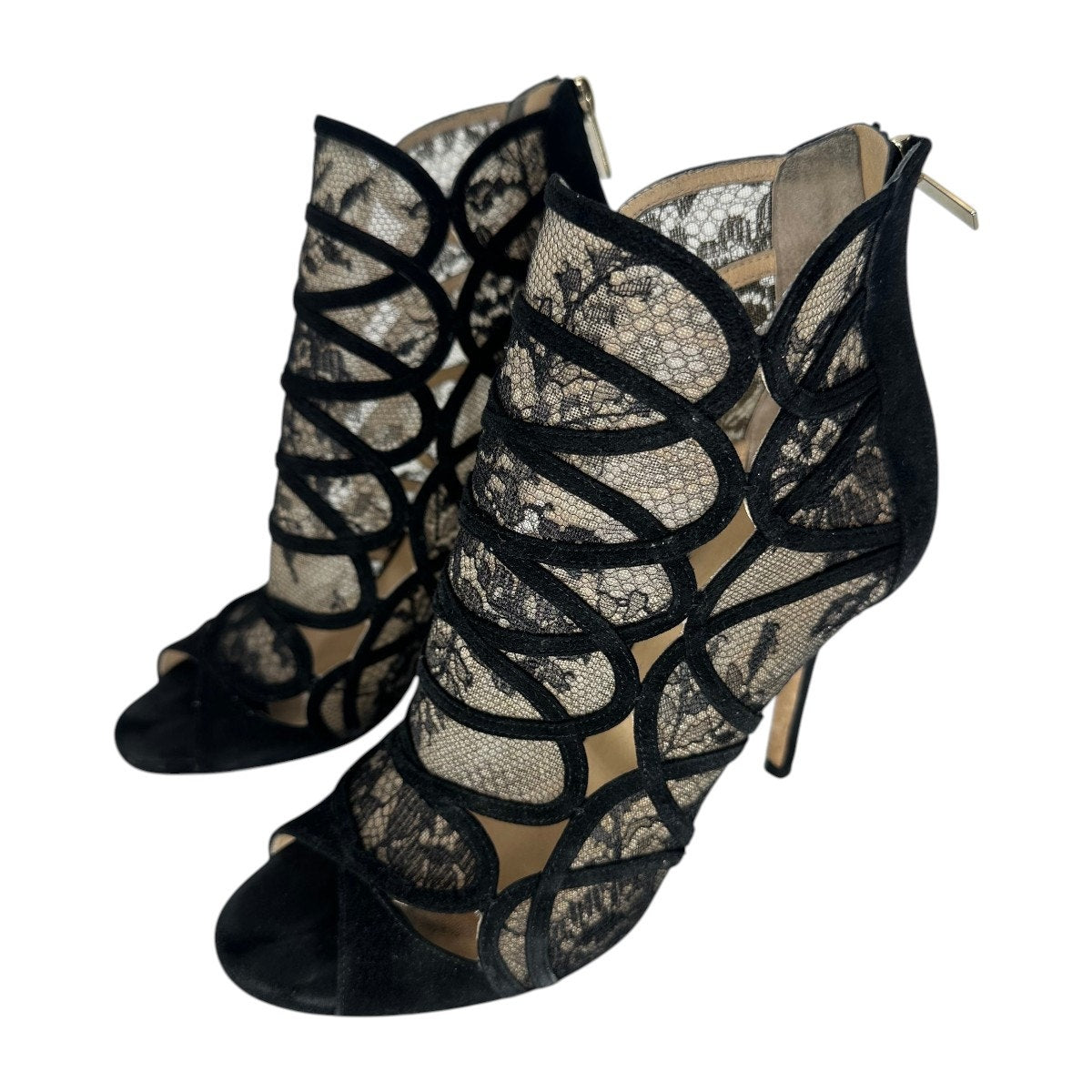 Jimmy Choo Lace Suede Trim Fauna Peep Toe Booties Boots