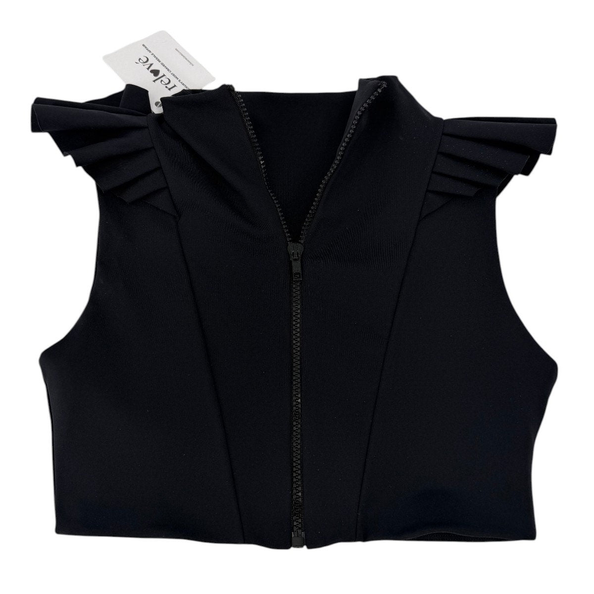 Port de Bras Mila Ruffle Front Zip Active Crop Top Black Women's Size XS NWT